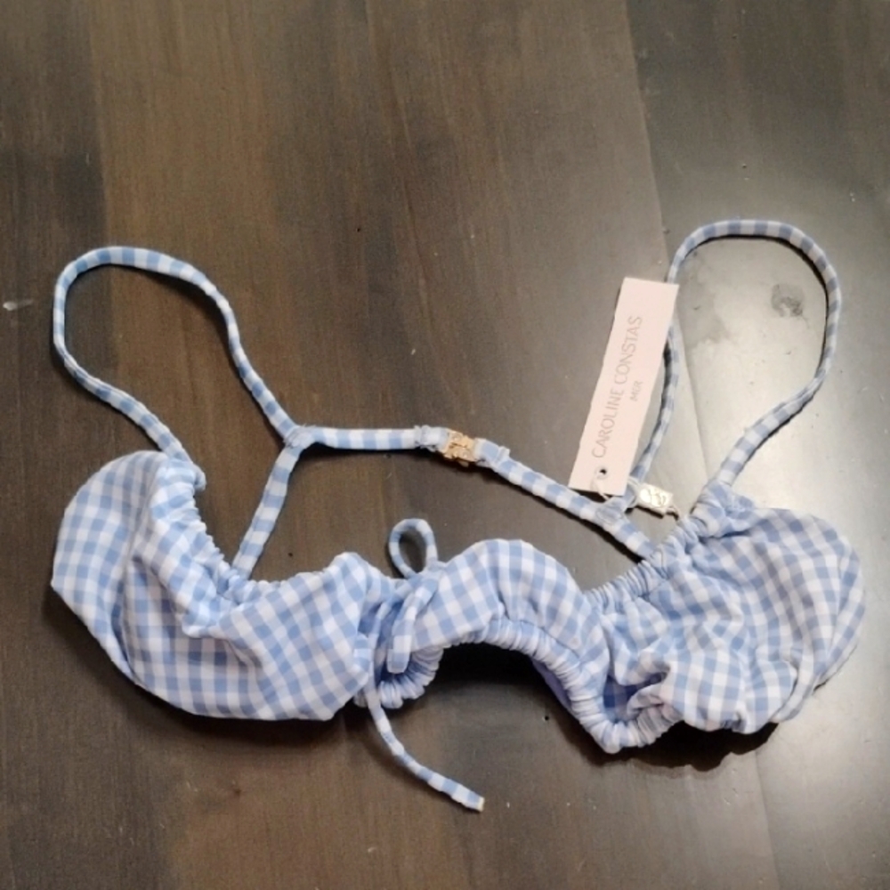 Caroline Constas Ariz Blue Gingham Bikini Top Women's Size Small New $195